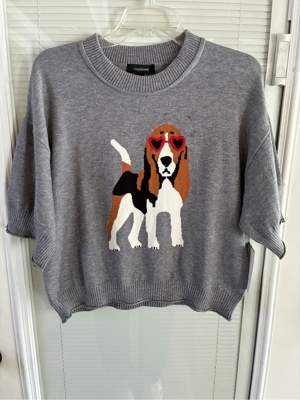 Anthropologie Calligraphie Gray Beagle Graphic Short-Sleeve Sweater